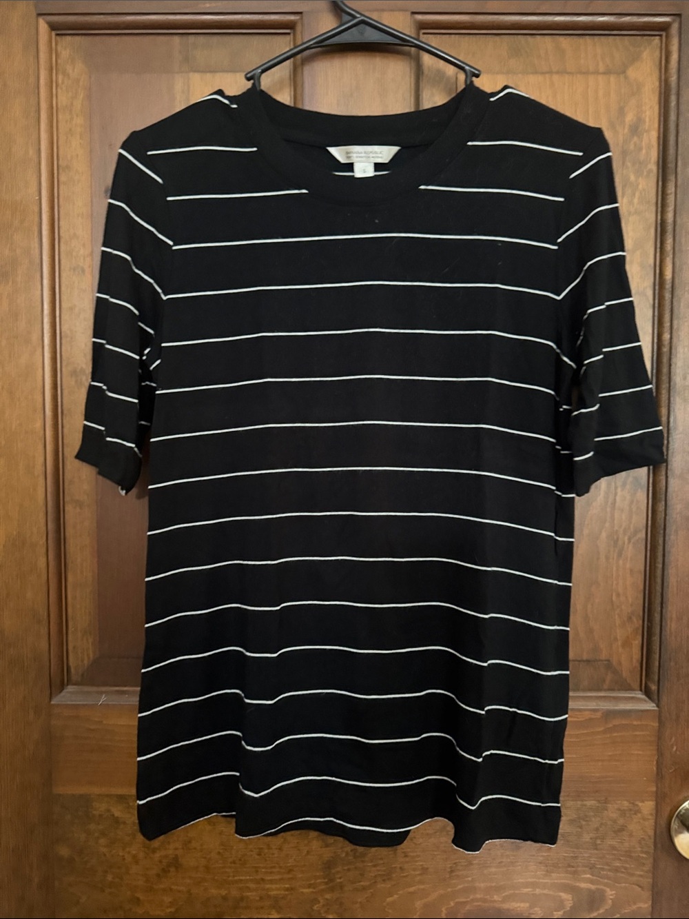 Banana Republic Black Short-Sleeve Crew with White Stripes